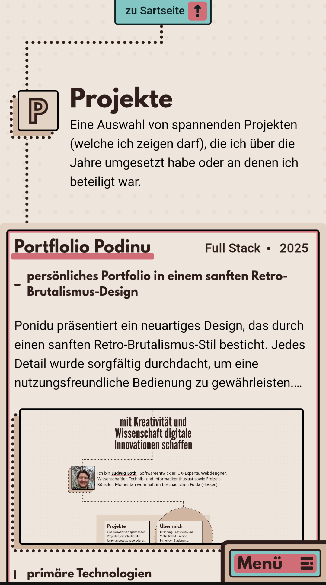 Screenshot vom Menüpunkt Projekte, in der mobilen Ansicht Screenshot vom Menüpunkt Projekte, in der mobilen Ansicht